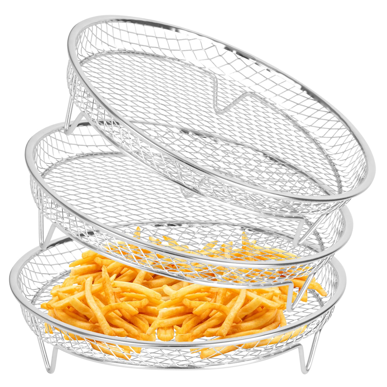 Air Fryer Rack, 3 Layers Round Air Fryers Accessories, Stainless Steel Dehydrator Air Fryer Shelf Rack Basket for Ninja Speedi 5.7l, Cosori 5.5l, Tefal 6.5l Airfryer Cooking