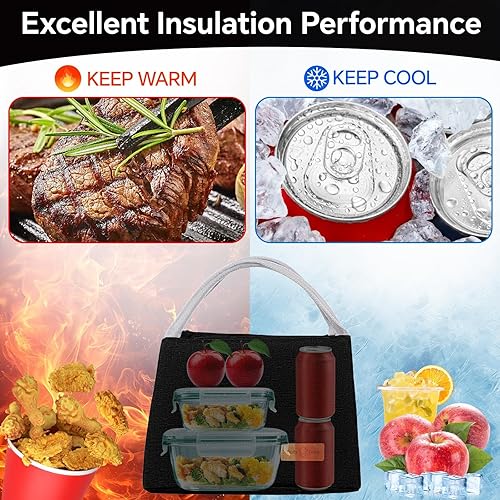 Miniatura 3 de Lonchera pequeña para mujeres, hombres y adultos, con aislamiento, impermeable, portátil, reutilizable, para el trabajo, al aire libre (negro)