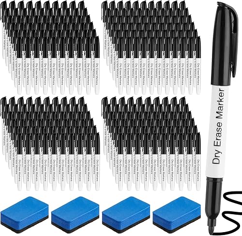 Paquete de 200 marcadores de borrado en seco con 4 borradores magnéticos para pizarra blanca, marcadores de borrado en seco de punta fina a granel, disponible en Yaxa Colombia