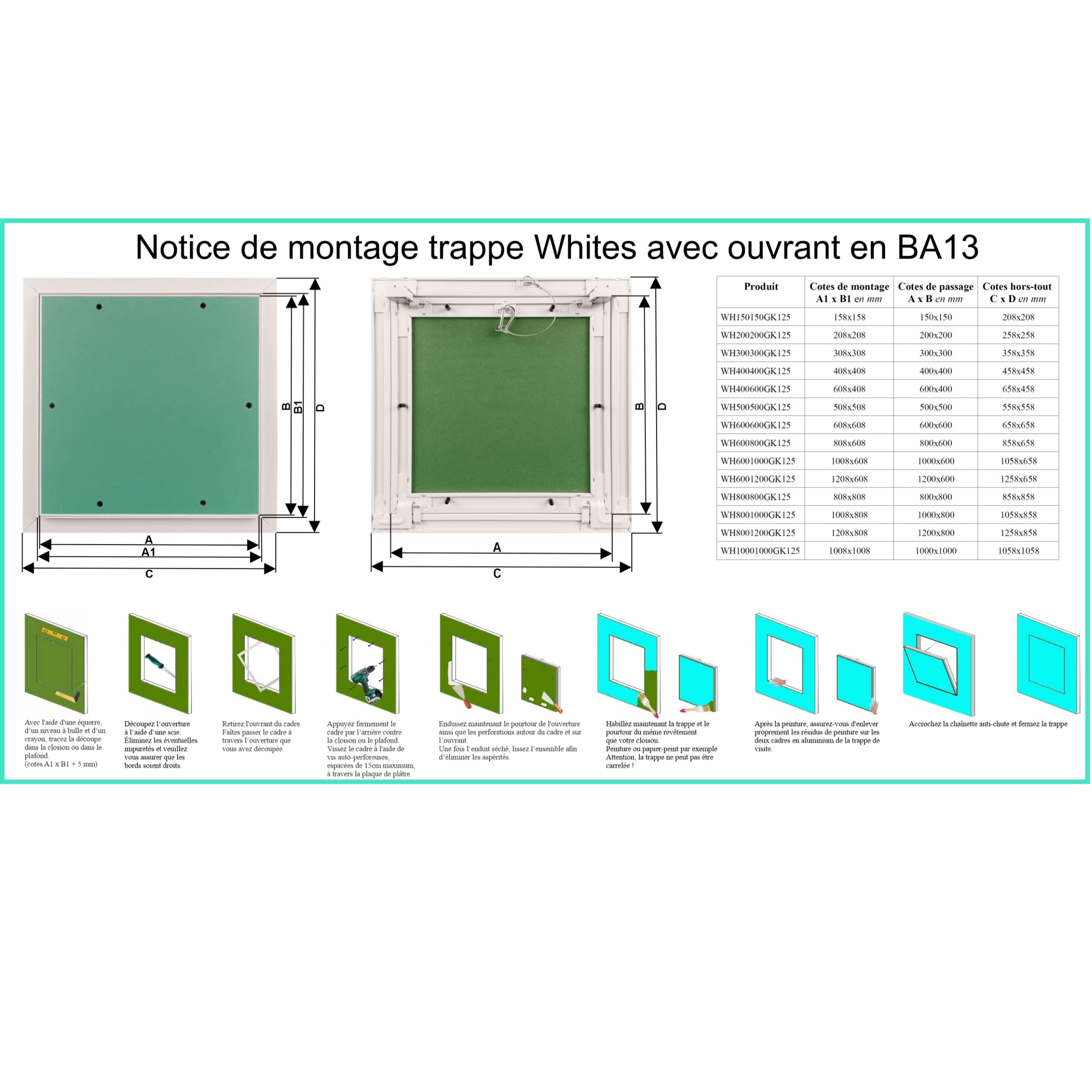 Revisionsklappe The White Edition 800 x 1200 mm mit 12,5 mm GK-Einlage für die Montage an einer Gipskartondecke oder -wand