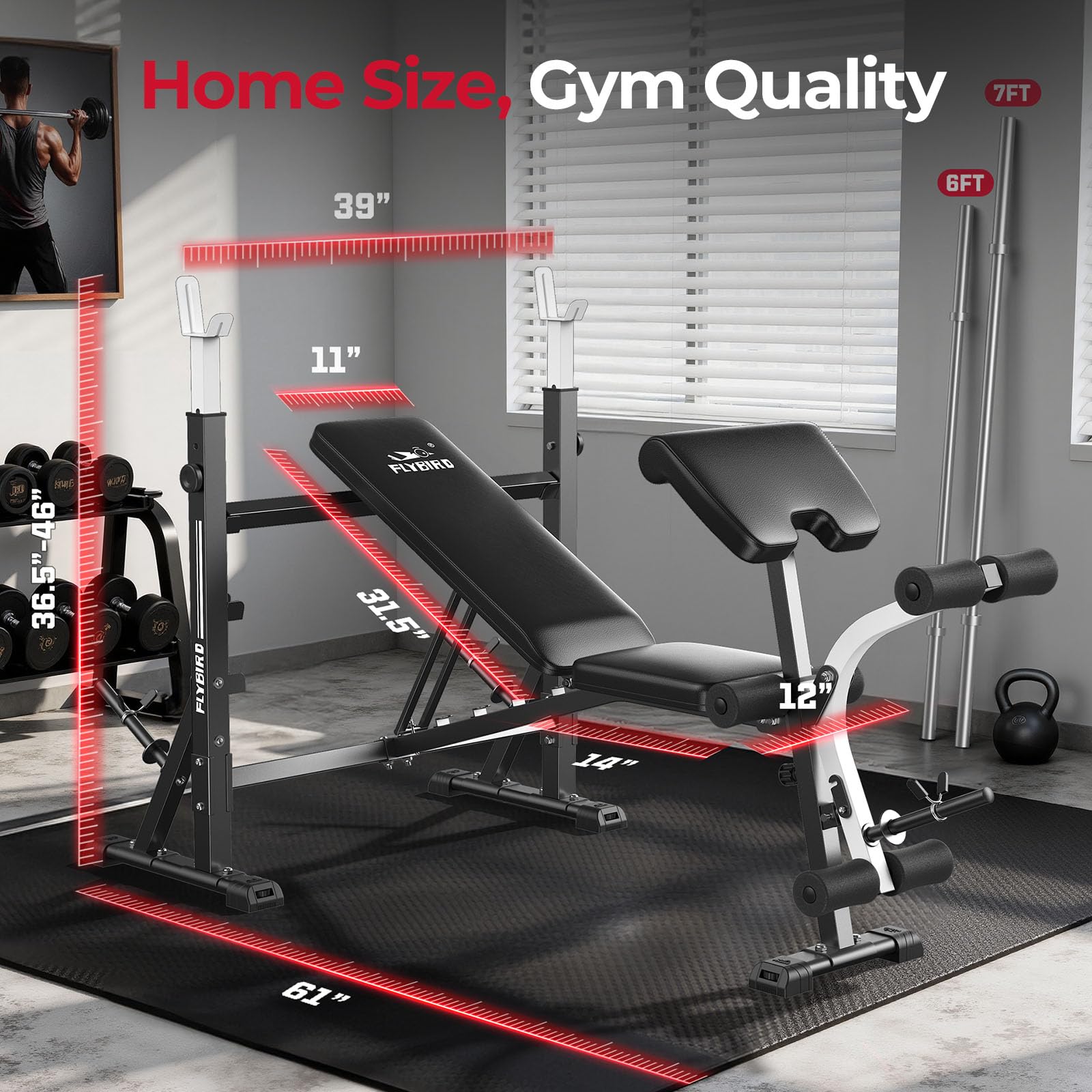 Olympic Adjustable Weight Bench, with Bench Press Rack, Leg Extension and Leg curl, for Home Gym Workout (2 Size Options)