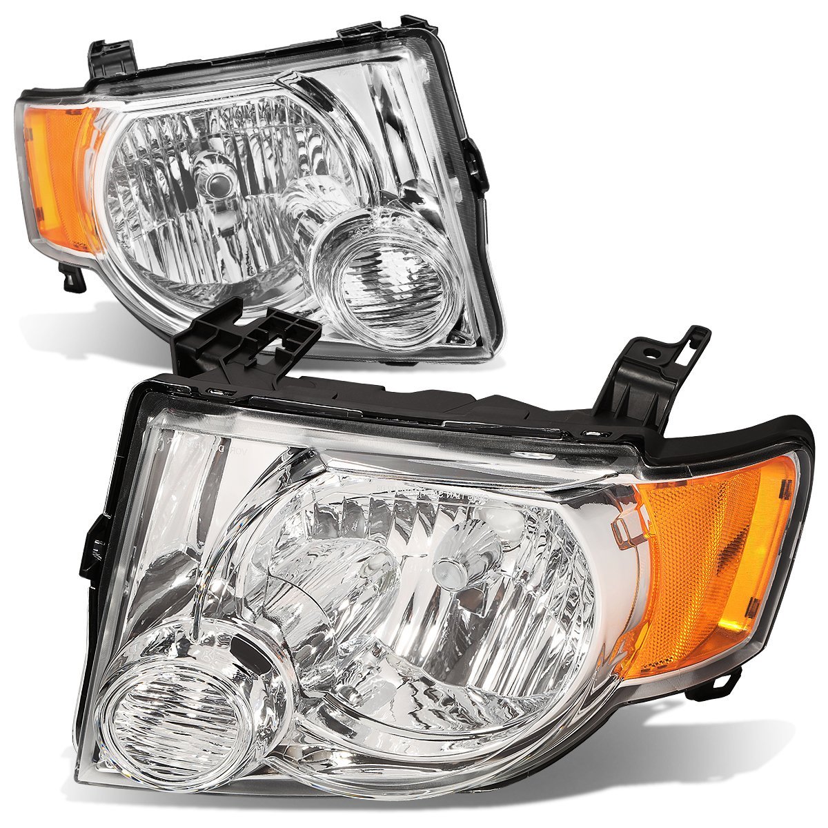 DNA Motoring HL-OH-FESC08-CH-AM Chrome Amber Headlights Replacement For 08-12 Escape