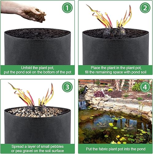 Miniatura 6 de Paquete de 8 macetas de lirio para estanque, duraderas, de tela no tejida, color negro, para estanques y plantas acuáticas, plantas terrestres (11.8