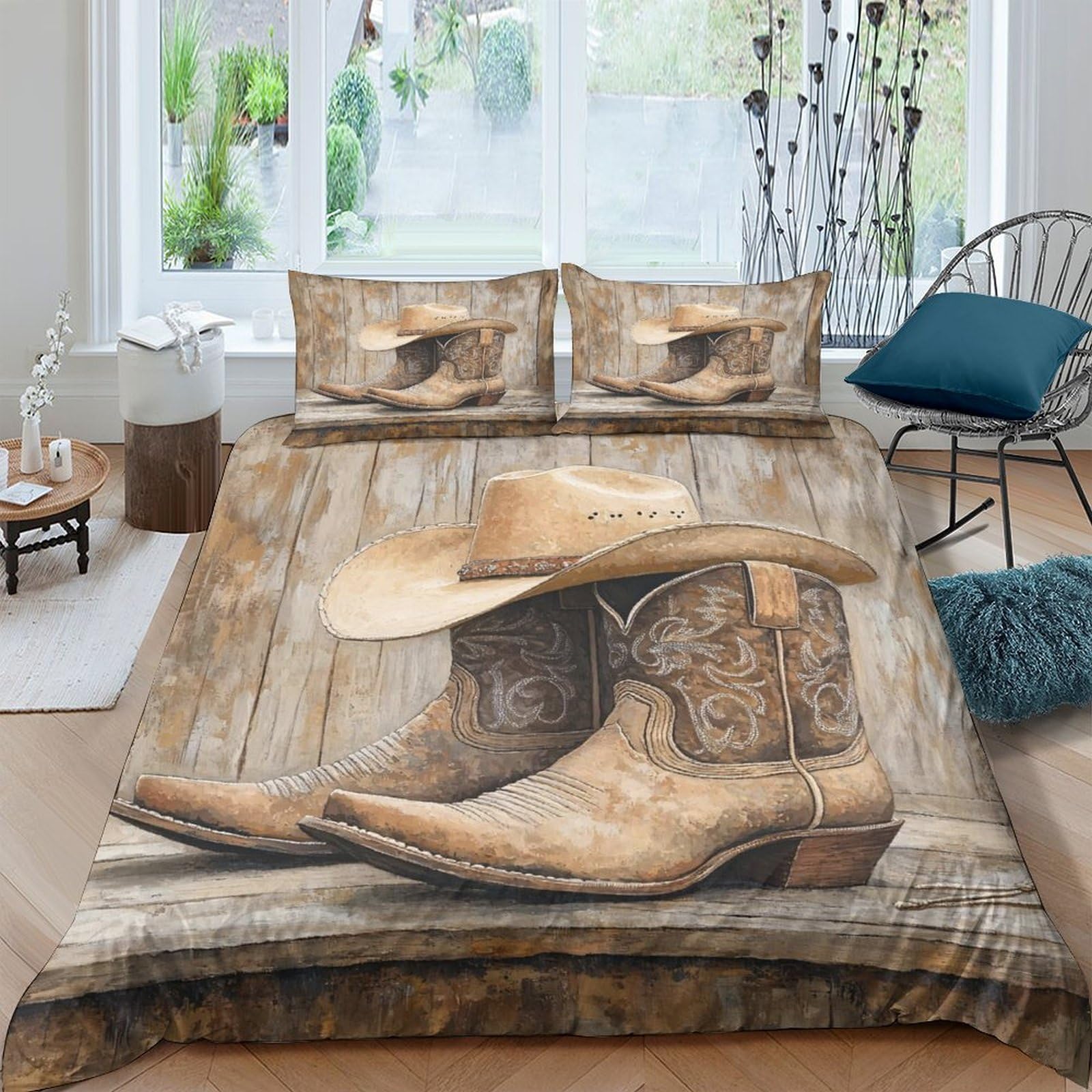 Ctjqhvkz Style-9 3D Printed Cowboy Boots Fitted Sheet Microfiber Western Hat Bed Cover Anti-Slip Washable Rustic Bedroom Decor Single（135X200cm）