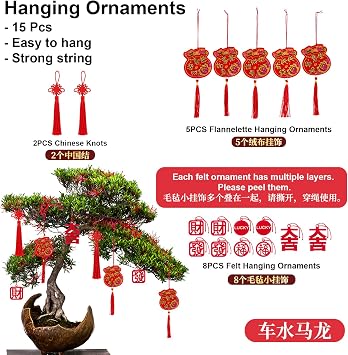 DUNCHATY 2026 Spring Festival Decorations - Chinese New Year Decor Set Lunar New Year Decor with Zodiac Horse Red Envelopes Red Lanterns Window Clings Door Stickers 38PCS