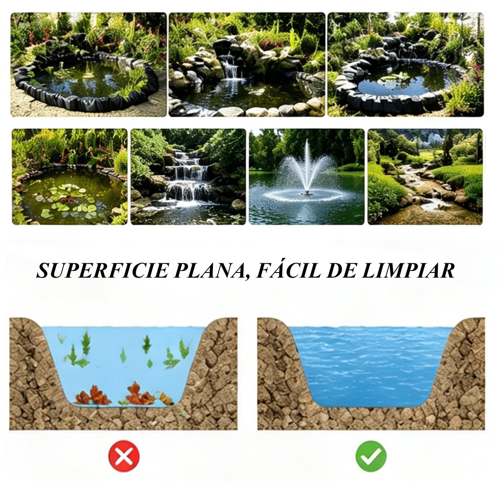 membranas para estanques amplios, recubrimientos HDPE, Capas elásticas, láminas oscuras, estanques cría koi, depósitos jardín, Fuentes acuáticas