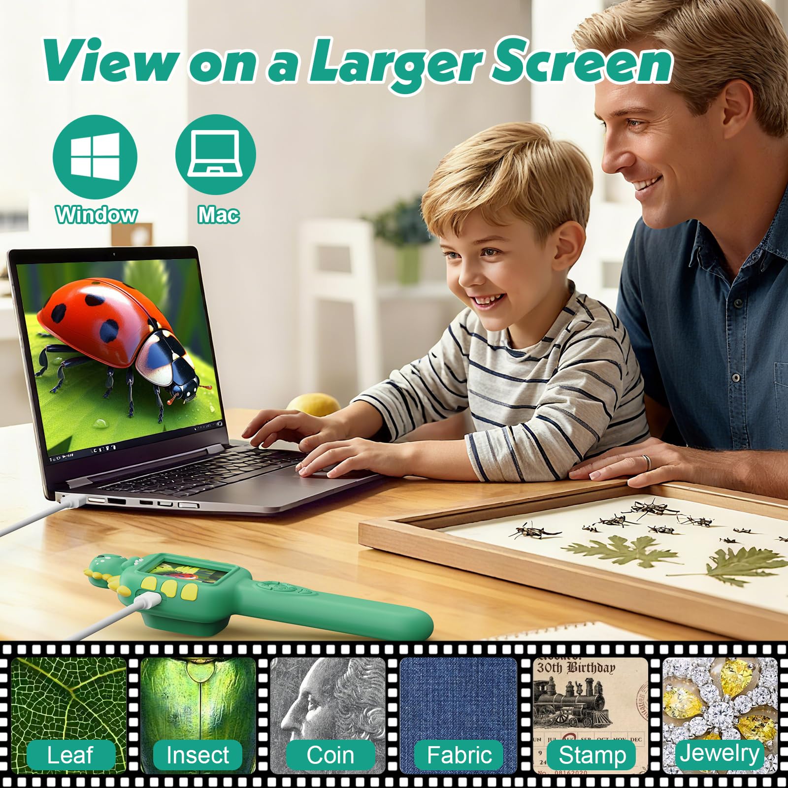 Microscope for Kids Gifts Toys Science, Mini Handheld Digital Pocket Microscope Requiring Direct Surface Contact, Educational STEM Toy for Boys Girls Ages 8–12, Christmas Birthday Gift Idea