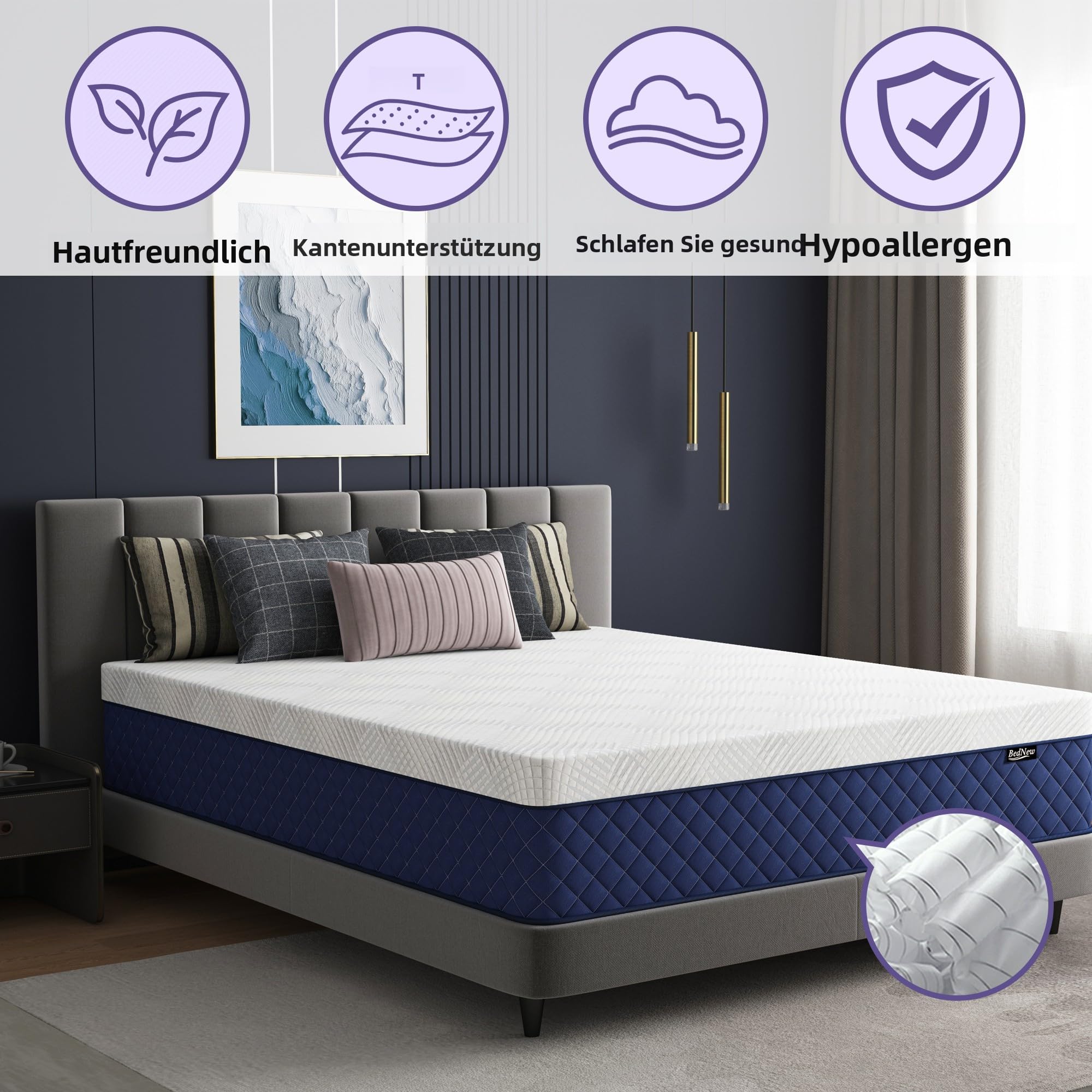 Bednew Materasso una Piazza e Mezza 120x200cm, Isolamento Movimento Totale, Molle Insacchettate Indipendenti, Super Traspirante, Spessore 29cm, Fresco Tutta la Notte
