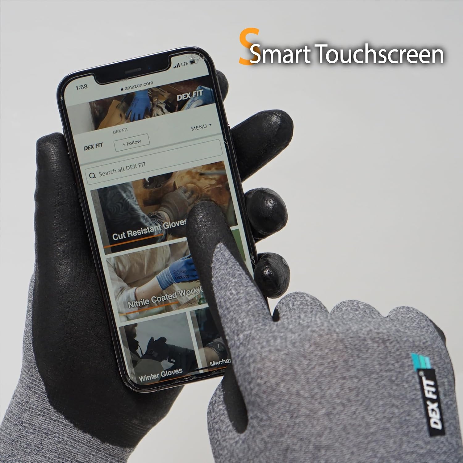 DEX FIT Prime Nitrile Work Gloves FN331, 3D-Comfort Fit, Non-Slip Grip, Durable, Thin, Lightweight & Cool, Touchscreen Compatible, Grey (L) 12 Pairs