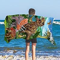 Vista 5 de Toalla de playa de dinosaurio, toalla de dinosaurio para niños, toallas de playa de microfibra T-Rex Forest para niños pequeños, 30 x 60 pulgadas