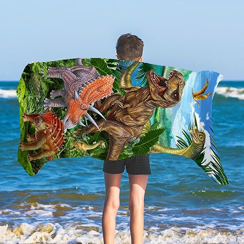Miniatura 5 de Toalla de playa de dinosaurio, toalla de dinosaurio para niños, toallas de playa de microfibra T-Rex Forest para niños pequeños, 30 x 60 pulgadas,