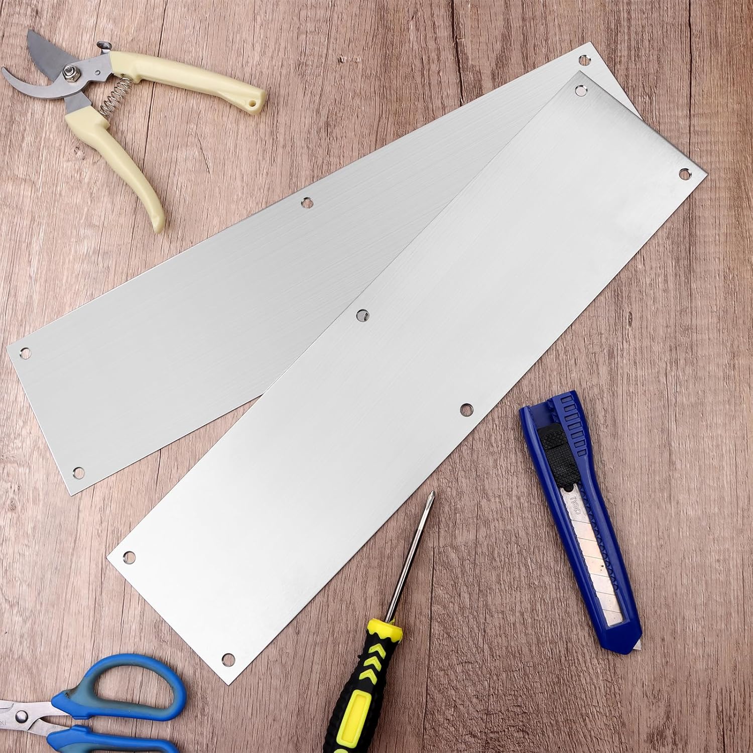 2 Pcs Push Door Plate 16x4 Stainless Steel Door Push Plate Door Kick Plate,Brushed Doorplate Door Proection Metal Plate with 12 Screws for Door Interior Exterior Scratch Resistant Accessories
