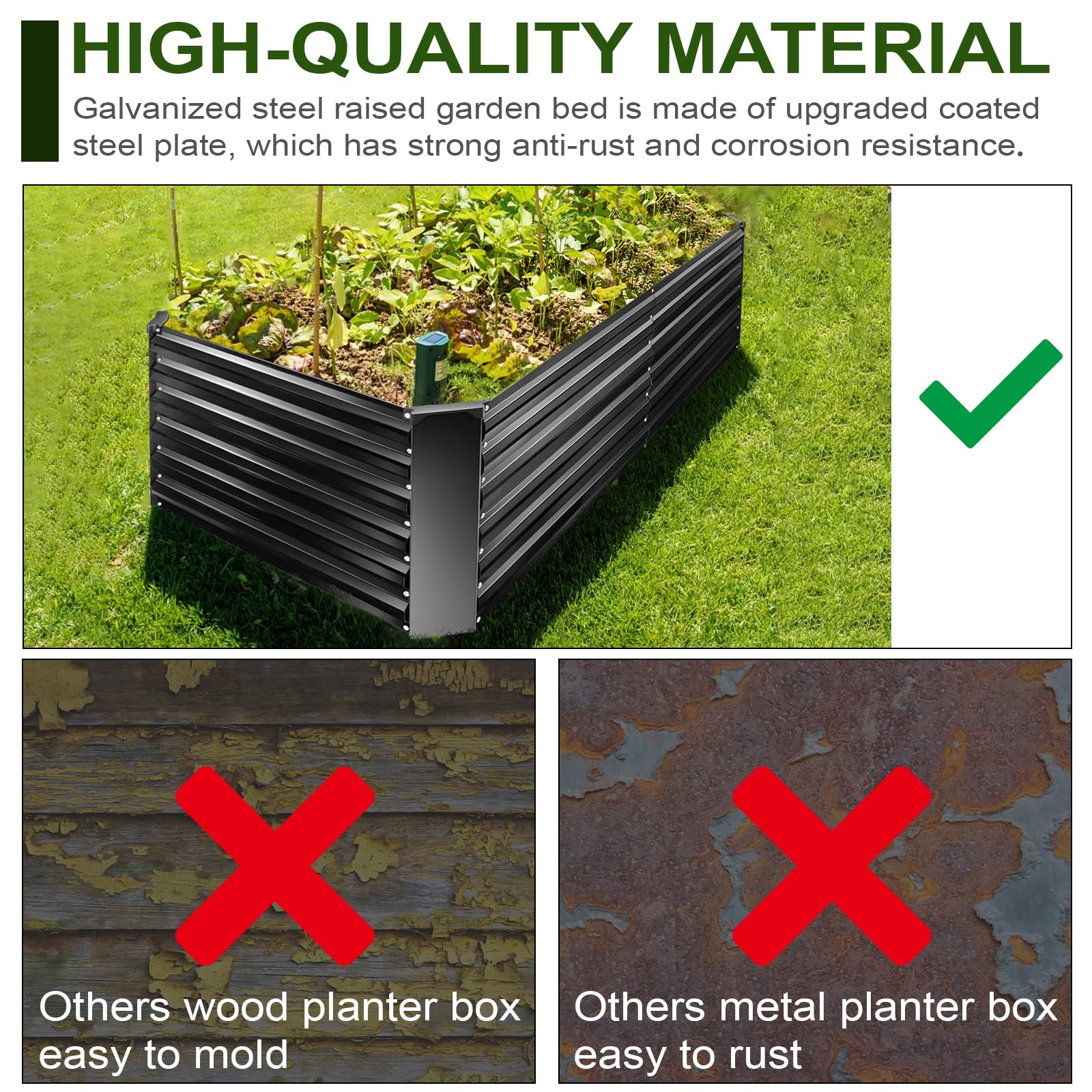 EDOSTORY Metal Raised Bed Garden Bed Kit, 6x3x2ft Tall Galvanized Planter Raised Garden Boxes Outdoor, Large Metal Raised Garden Beds for Flowers, Vegetables, Herbs