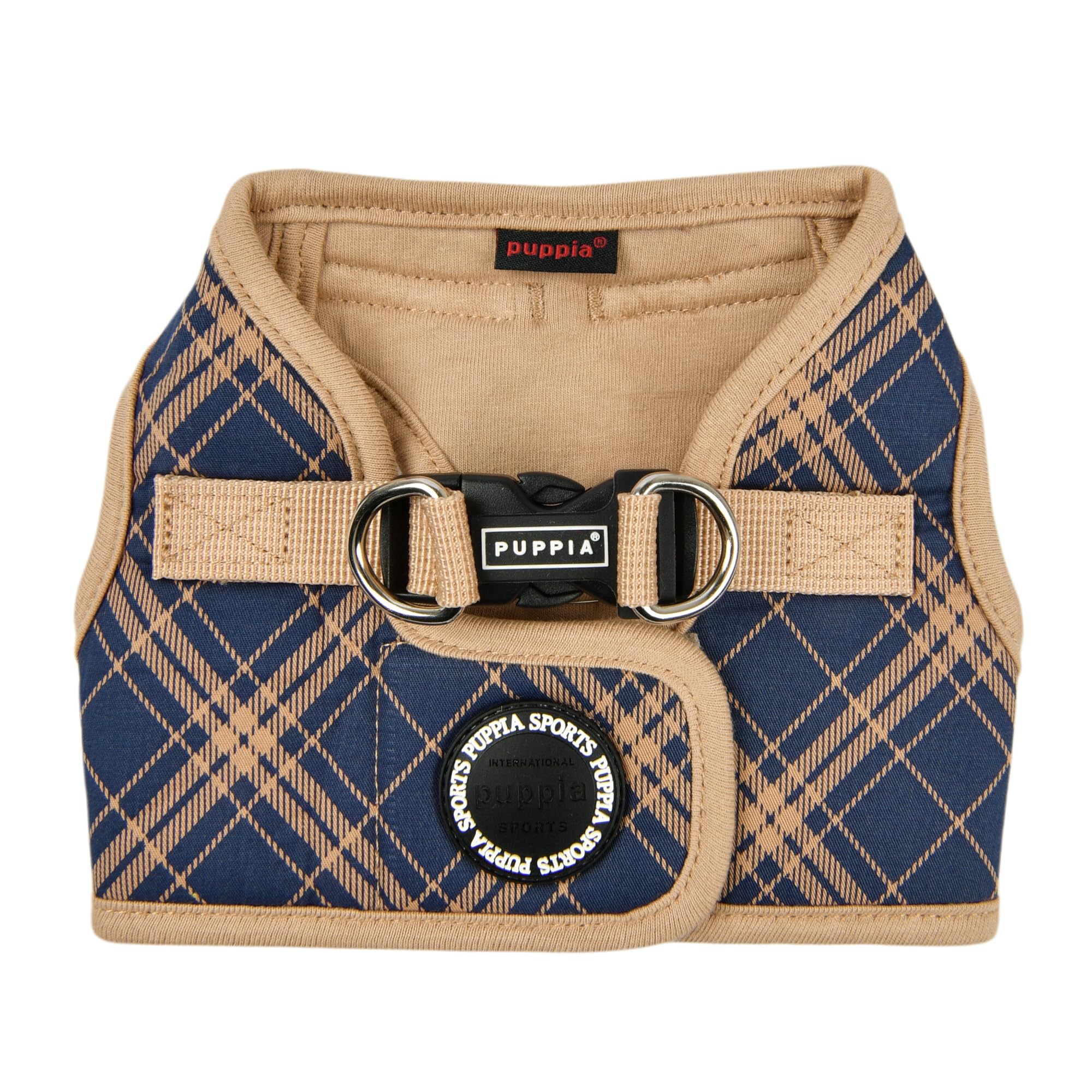 Puppia Corwin Dog Vest Harness B (Step-in) Fashionable Checkered Pattern Spring Summer Harness for Small and Medium Dogs, Navy, Medium