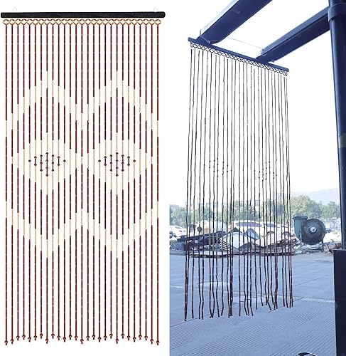 Cortina de madera con cuentas de bambú de 35.4 x 68.9 in, 27 líneas, puerta mosquitera, porche, dormitorio, sala de estar, cortina de madera para