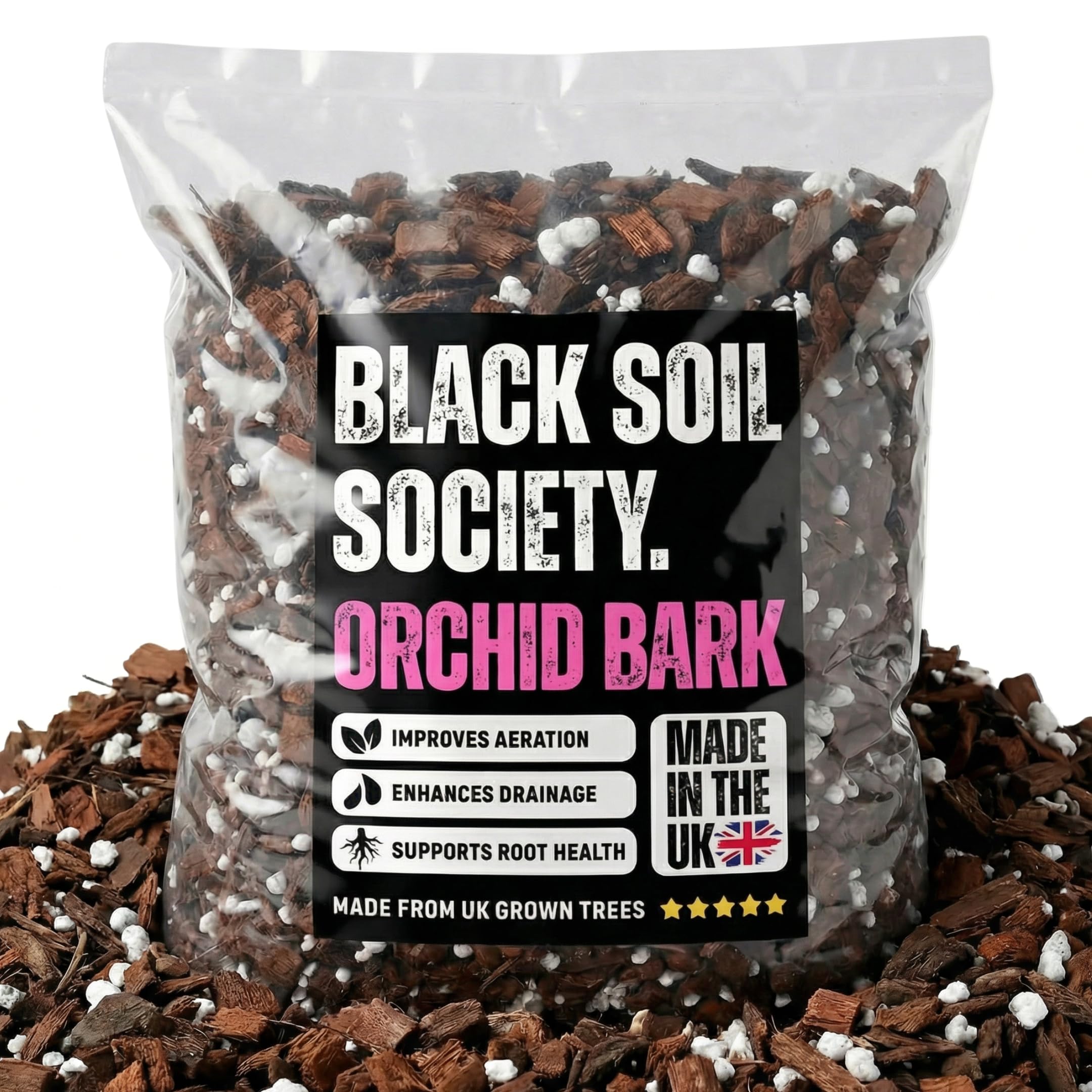 BLACK SOIL SOCIETY | The Bark Scaffold – Chunky Pinus Sylvestris & Perlite – Maximum Air Exchange for Epiphytes – Professional Grade Orchid Substrate (20L)