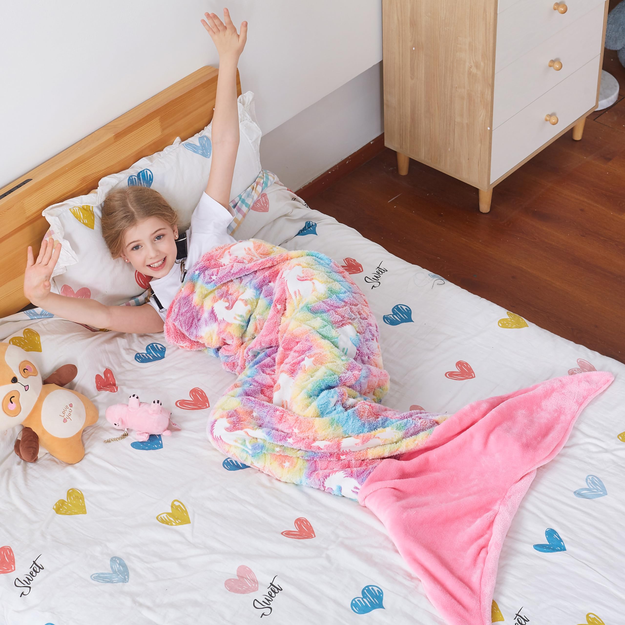 Catalonia Classy Glow in the Dark Mermaids tail blanket, soft warm plush fleece sleeping bag cuddly blanket - Image 2