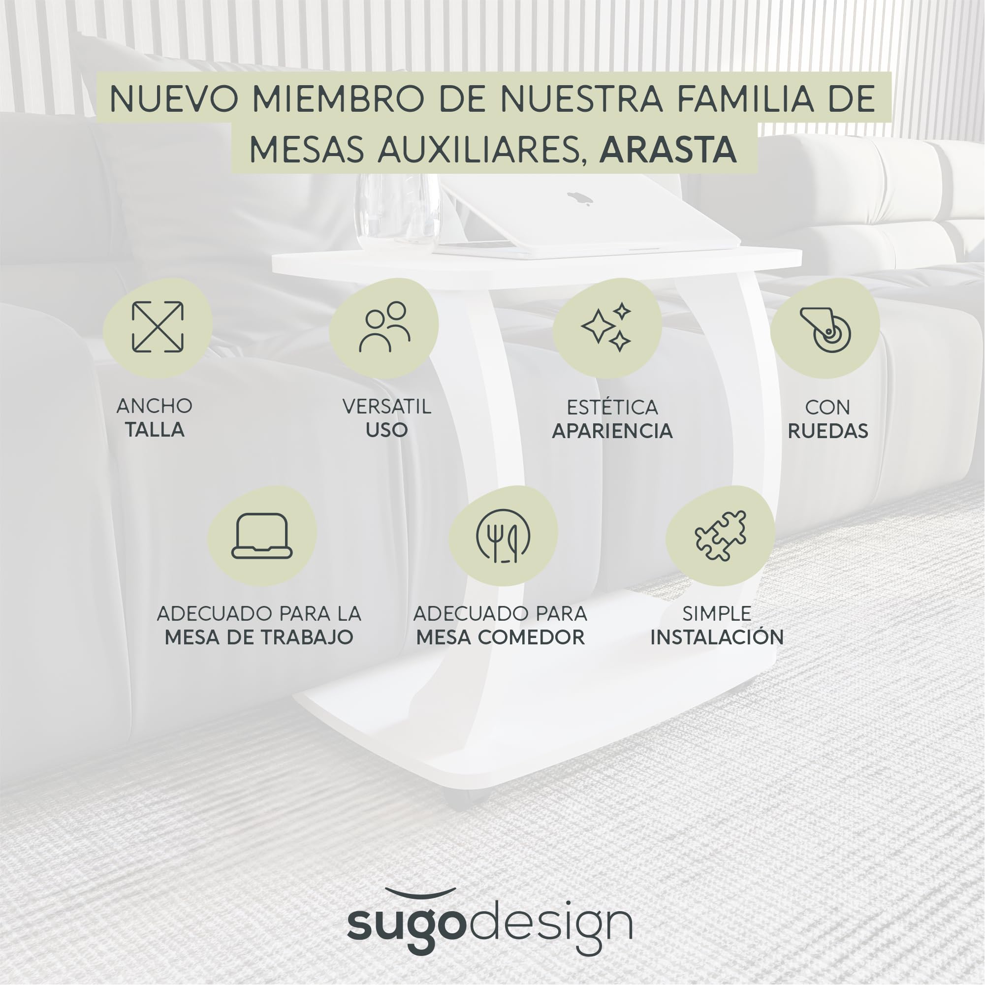 sugodesign Mesa Auxiliar de Sofa, pequeña Mesa Auxiliar en Forma de C, Elegante Mesa de Sofa en Blanco, Mesa Redonda como almacenaje para Sofa - Arasta