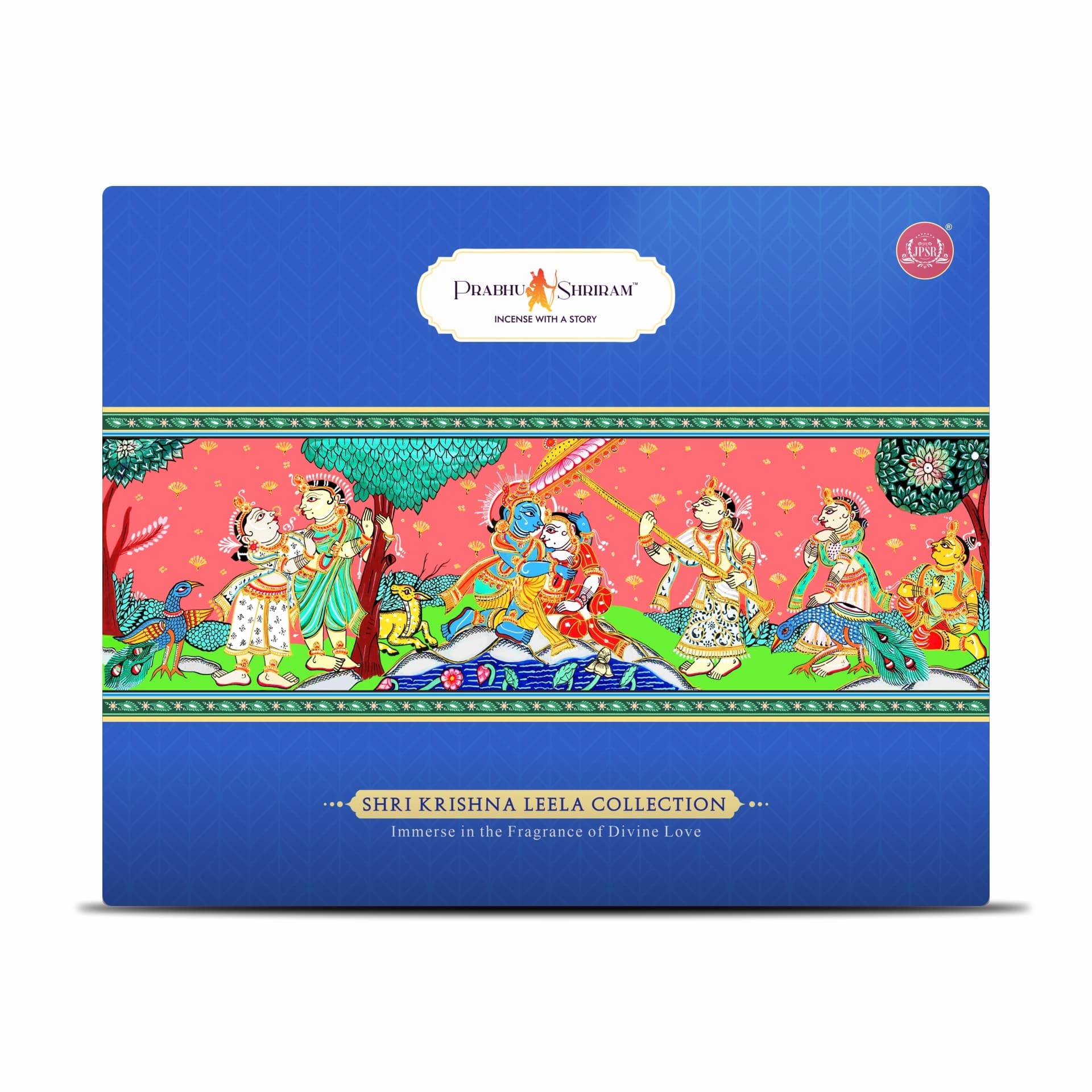 JPSR Shri Krishna Leela Incense Sticks Gift Set | Traditional Ayurvedic Temple Fragrances | 10 Premium Natural Scents with Pattachitra Art & Free Peacock Feather Holder Premium Pooja Agarbatti
