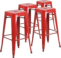 Vista 24 de Flash Furniture - Taburete de bar de grado comercial de 30 pulgadas de metal rojo, sin respaldo, para interior/exterior con asiento cuadrado
