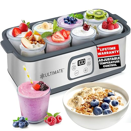 Ultimate Probiotic Yogurt Maker with Adjustable Temperature & Time Control - Make Trillions of Live Probiotics & Get Better Gut Health - ULTIMATE LIFETIME WARRANTY - Wellness Gifts for Men & Women