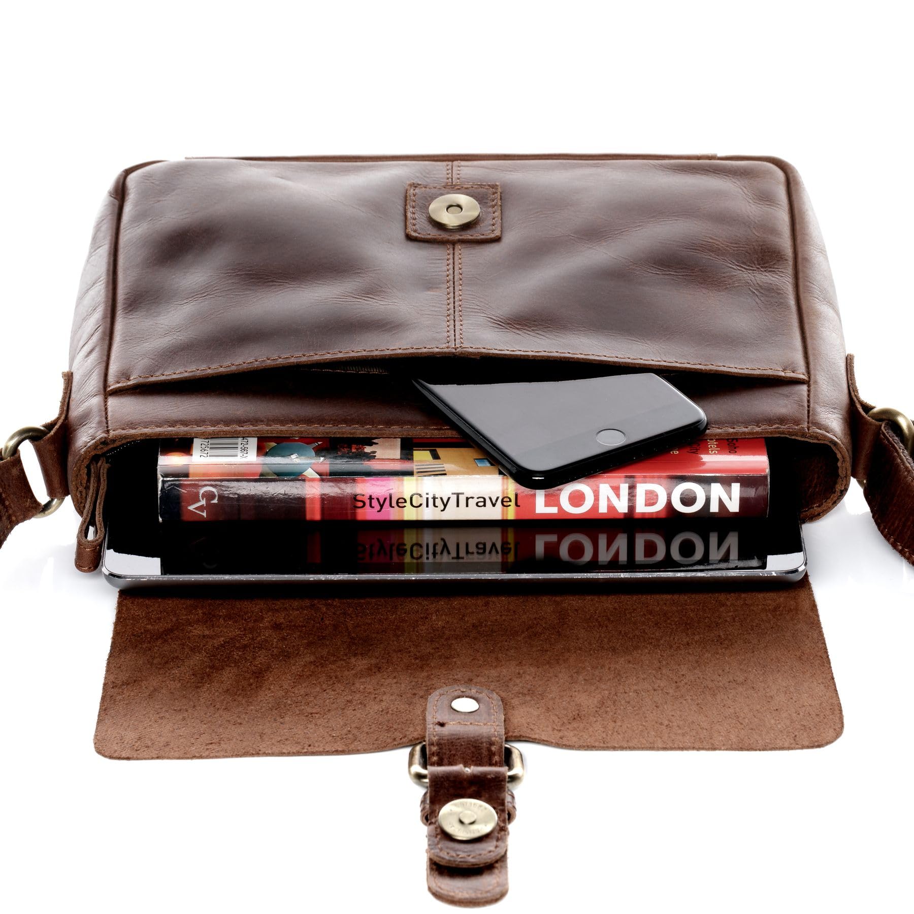 SID & VAIN kleine Messenger Bag echt Leder - Schultertasche Yale - Umhängetasche mit Schultergurt - Ledertasche Herren und Damen braun handgefertigt | Echtes Glattleder · Verstellbarer Schultergurt · Mehrere Fächer · RFID-Schutz · Alltagstauglich · Handge