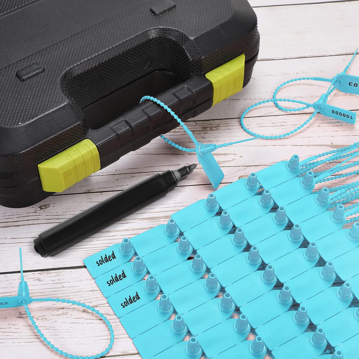 1000 Pcs Plastic Tamper Seals Fire Extinguisher Tags Security Tags Seals Safety Numbered Zip Ties Labels Safety Disposable Self Locking Signage 250 mm Length (Light Blue) - Image 7