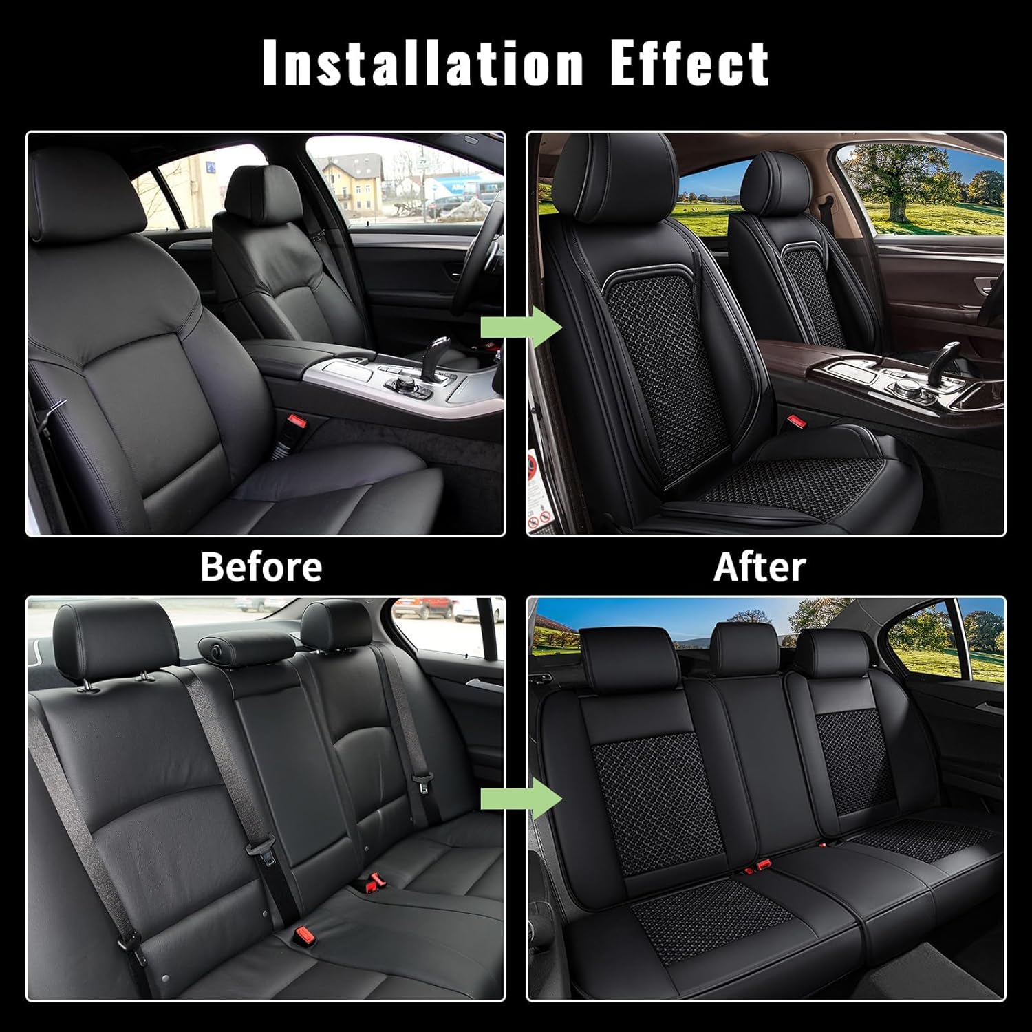 IKABEVEM Car Seat Covers Full Set for GMC Canyon:2015-2025 2026 Breathable Cooling Ice Silk Leather Seat Cover Vehicle Seat Covers Protector Seat Cushion Auto Accessories (5 Seats,Black)