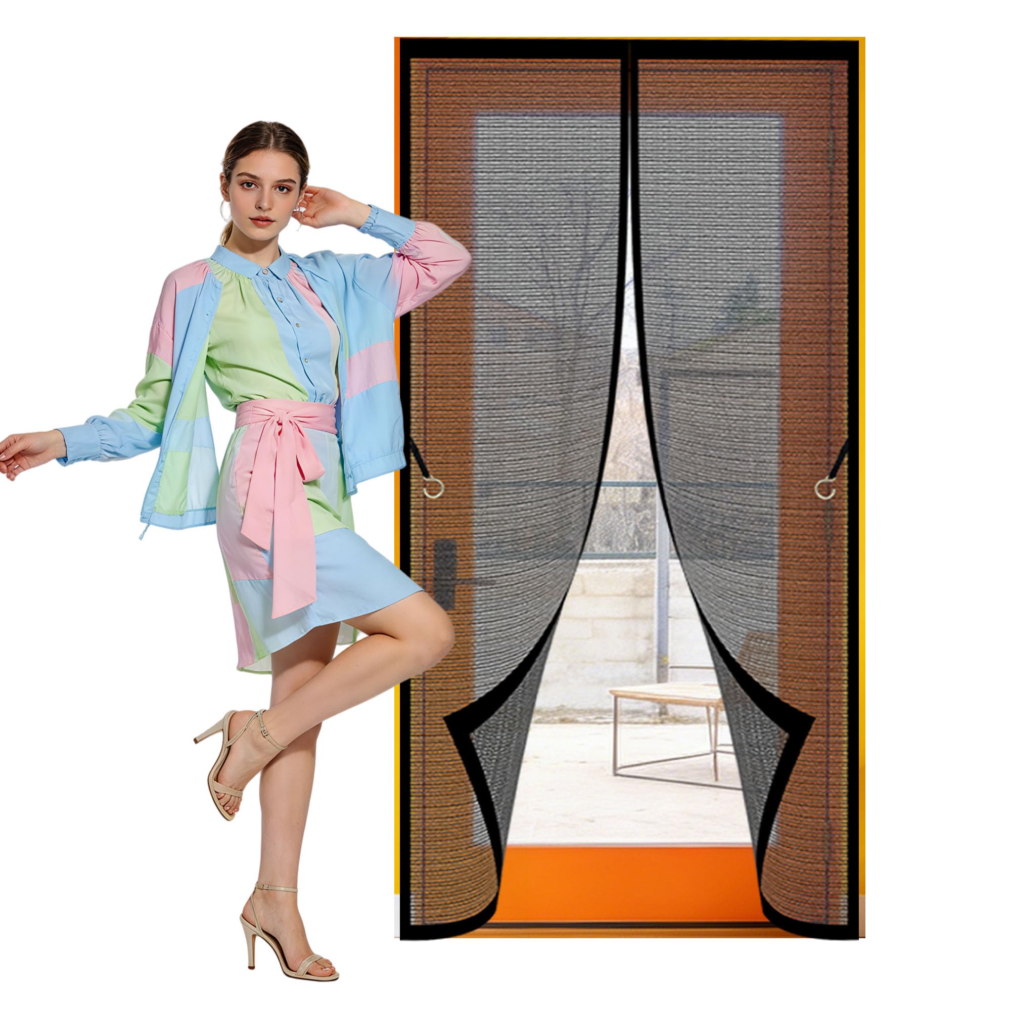 Magnetic Screen Fly Doors 80 x 270 cm Self Sealing, Hands Free Heavy Duty Self Sealing Mesh Keeps Flies Mosquitoes Out Suitable for Patio Room Balcony Bedroom, Black