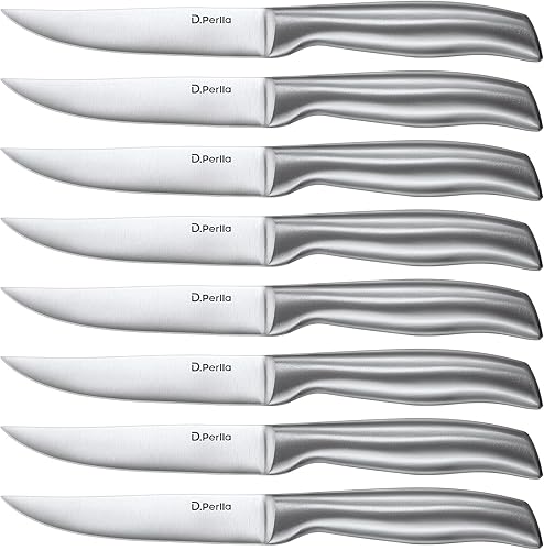 DPerlla Juego de 8 cuchillos para carne de filete de borde recto súper afilados cuchillos profesionales de mesa de cocina de borde recto elegante