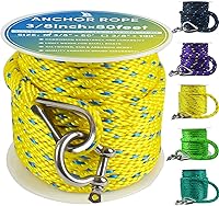 Vista 10 de Cuerda de anclaje premium de 50 pies x 1/2 pulgadas, línea de anclaje trenzada sólida MFP para barco con dedal y grillete - Negro