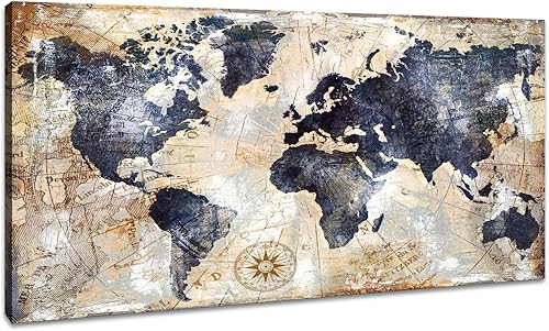 Arte de pared de mapa del mundo vintage para oficina, póster de mapa del mundo, impresiones en lienzo con tus fotos, decoración náutica, arte