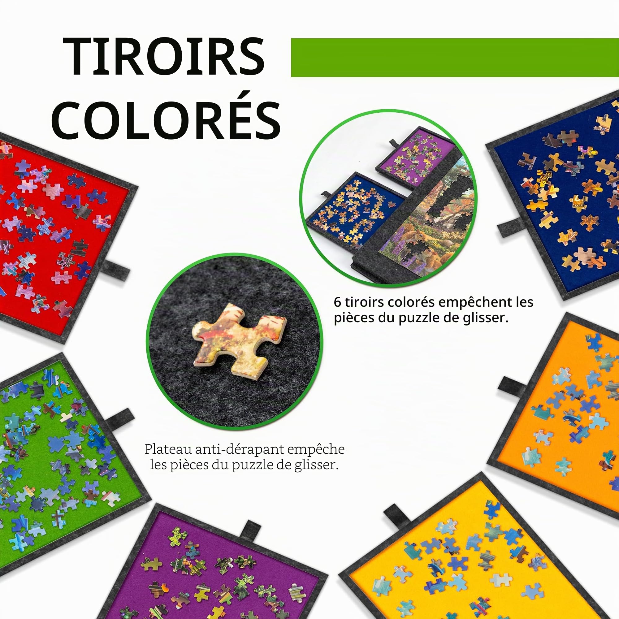 Lavievert Planche de puzzle inclinable de 1500 pièces en feutre avec support et housse 2 en 1, plateau de puzzle léger avec 6 tiroirs, table de puzzle portable pour adultes - Gris foncé
