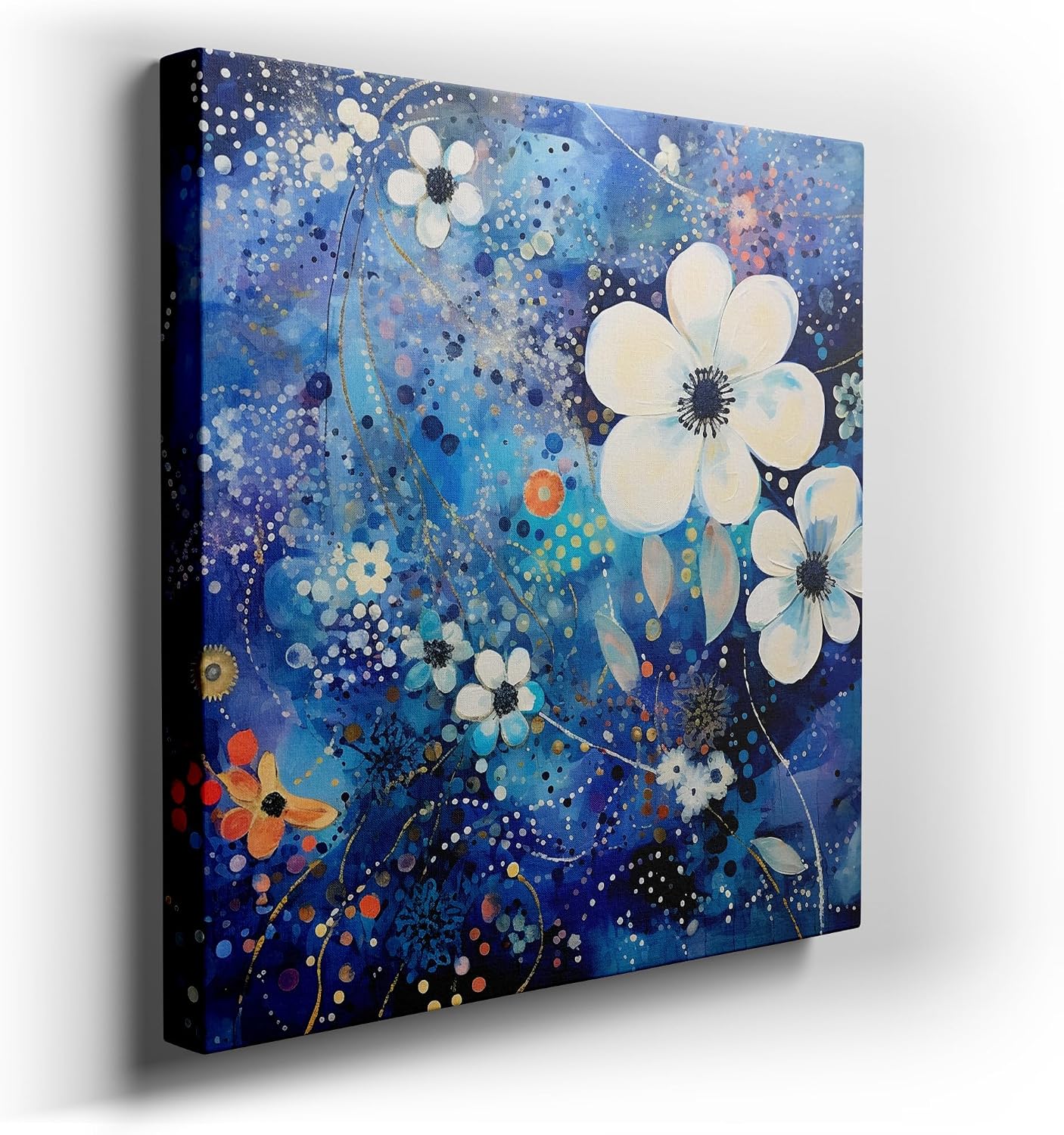 Canvas for Living room. Vivid Blooms in a Midnight Garden Abstract Acrylic Elegance, 27 x 18 inch Canvas Wall Art - Contemporary Masterpieces - Modern Home Decor - 69x46 cm (27x18 inch)