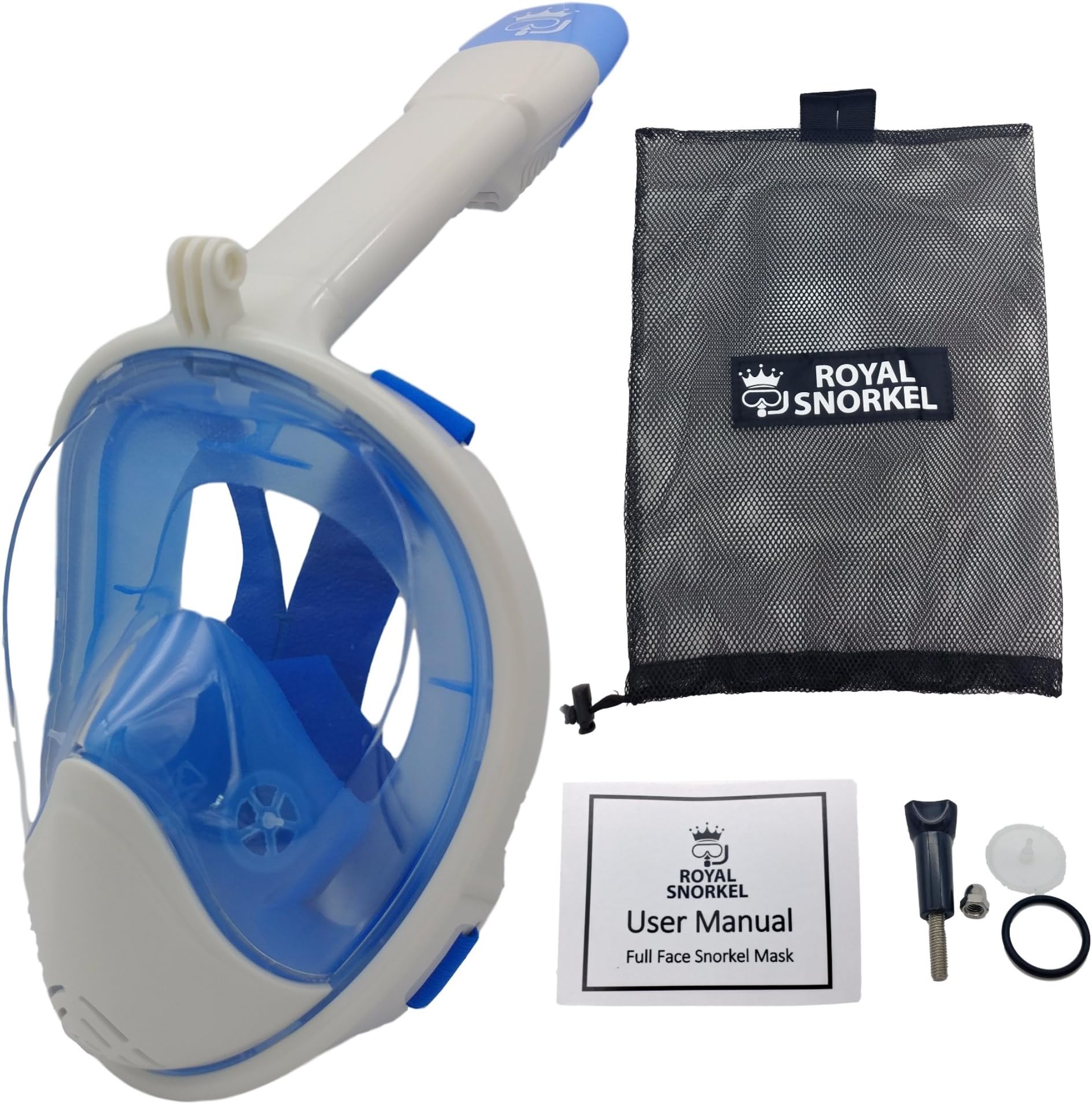 New 3rd Gen Full Face Snorkel Mask - Longer Breathing Tube, Flat Anti Fog Lens - Adult and Kids Size - GoPro Compatible, Easy to Breathe Underwater - Best Panoramic Snorkeling Masks