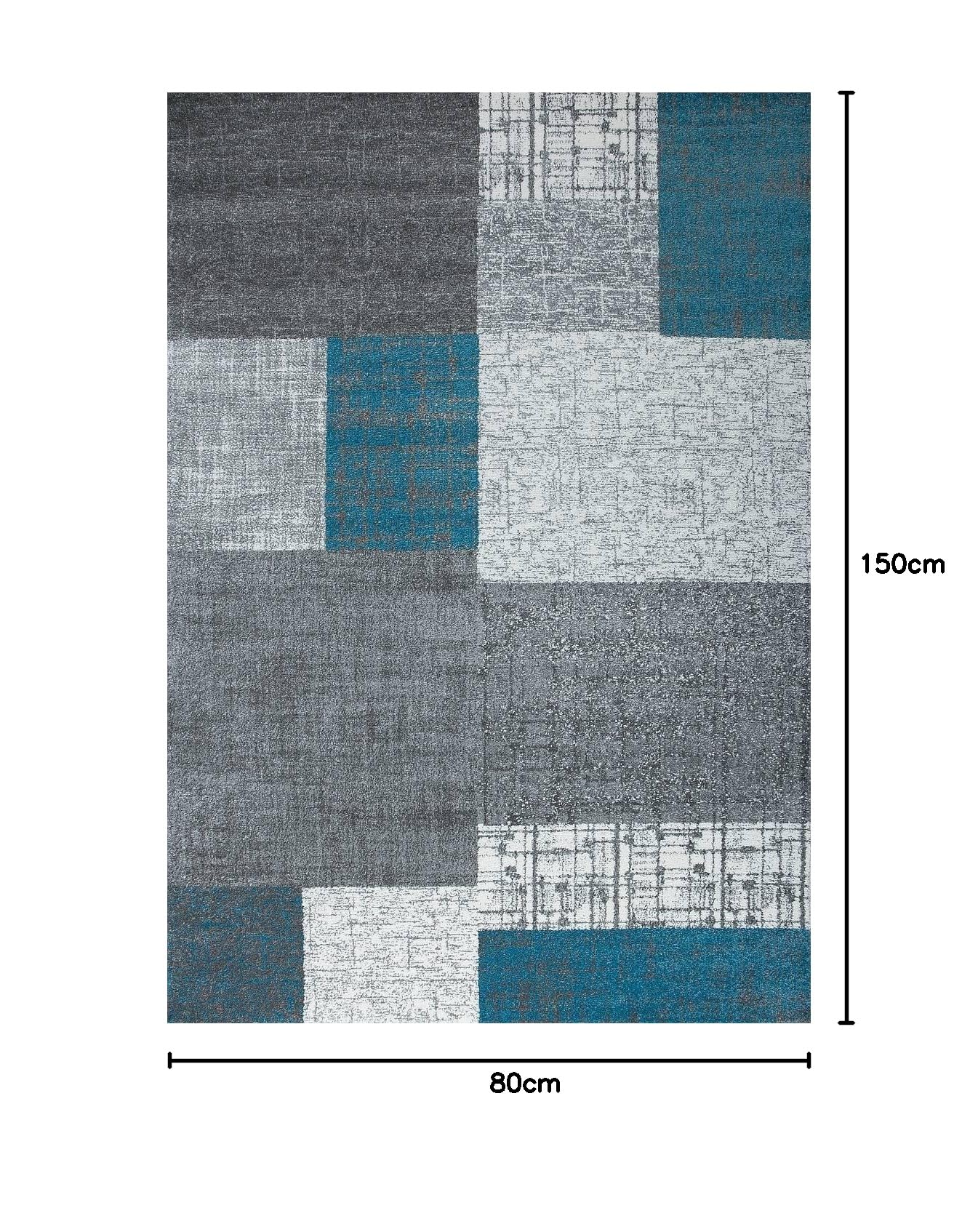 Vimoda Designerski dywan z krótkim runem w turkusowym niebieskim, szarym i białym wzór płytek 80 x 150 cm, łatwy do czyszczenia
