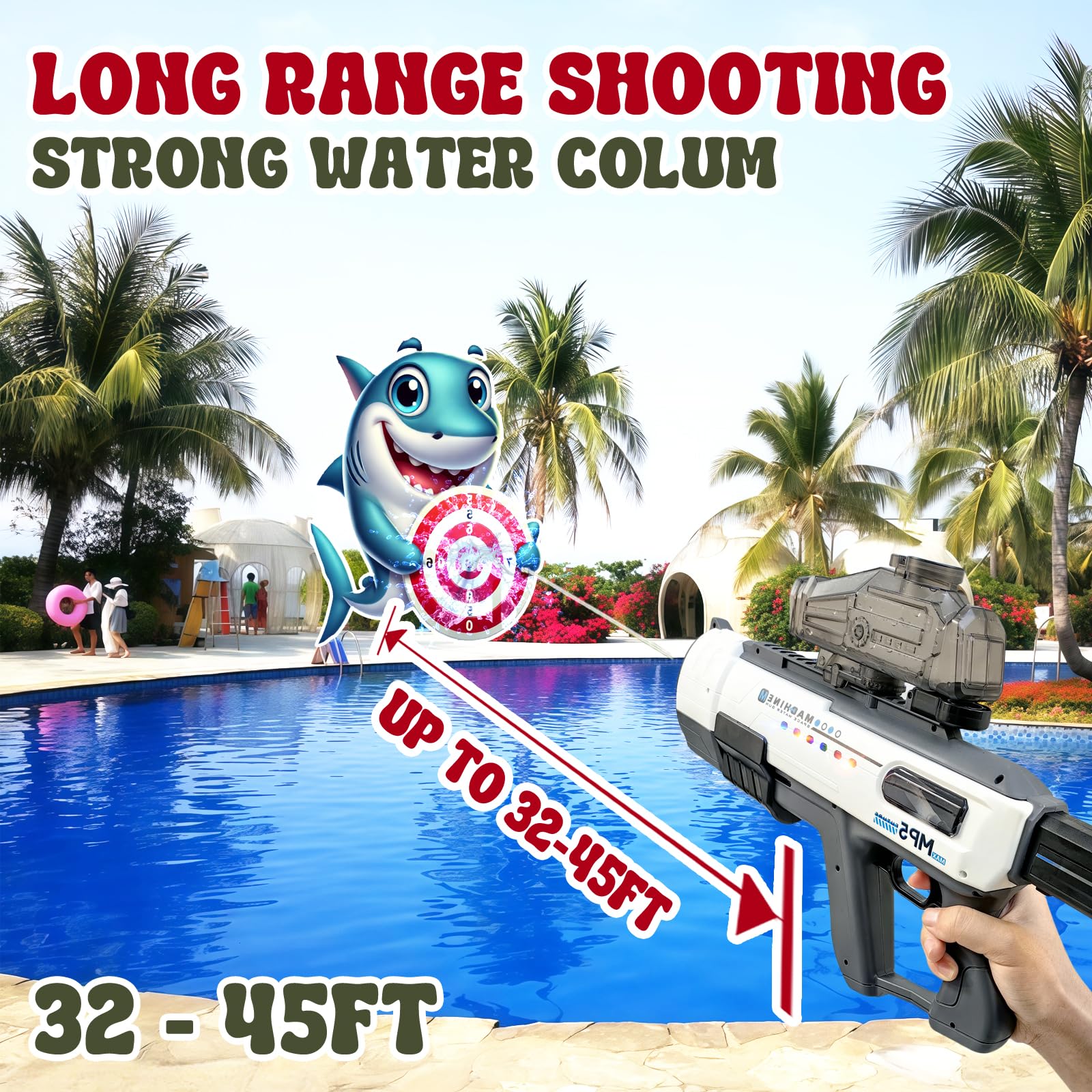 Electric Water Gun for Adults Kids,Auto Reload,850ml Large Water Tank,Colorful LED Lights,Powerful Squirt Guns Up to 32 FT Long Range,Summer Beach Pool Backyard Outdoor Toys