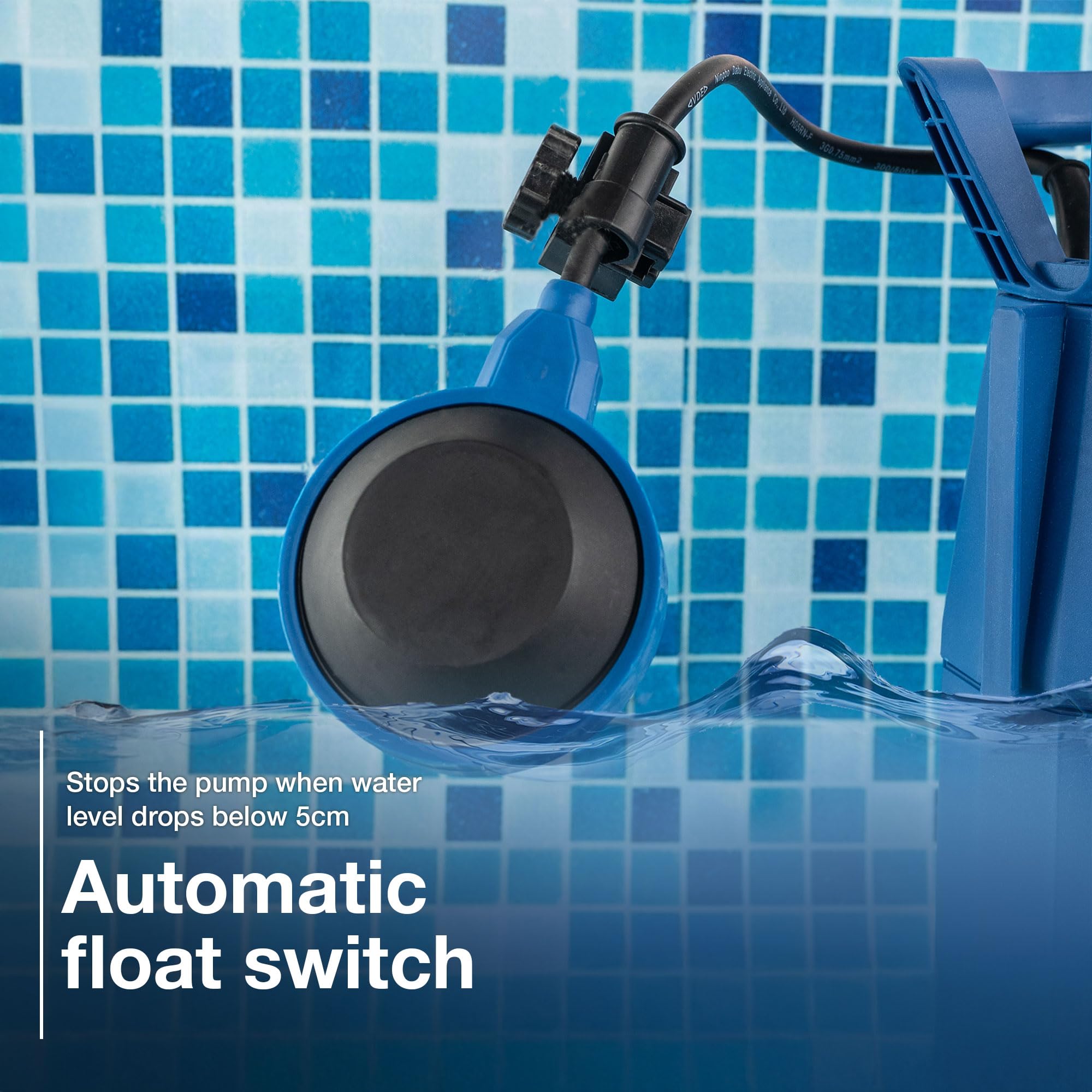 Hyundai Pompe à eau submersible 550 W, débit maximal de 10 500 l/h, 175 l/min, propre, pompe de vidange d'eau sale, levage de 7 m, portable avec interrupteur à flotteur automatique,
