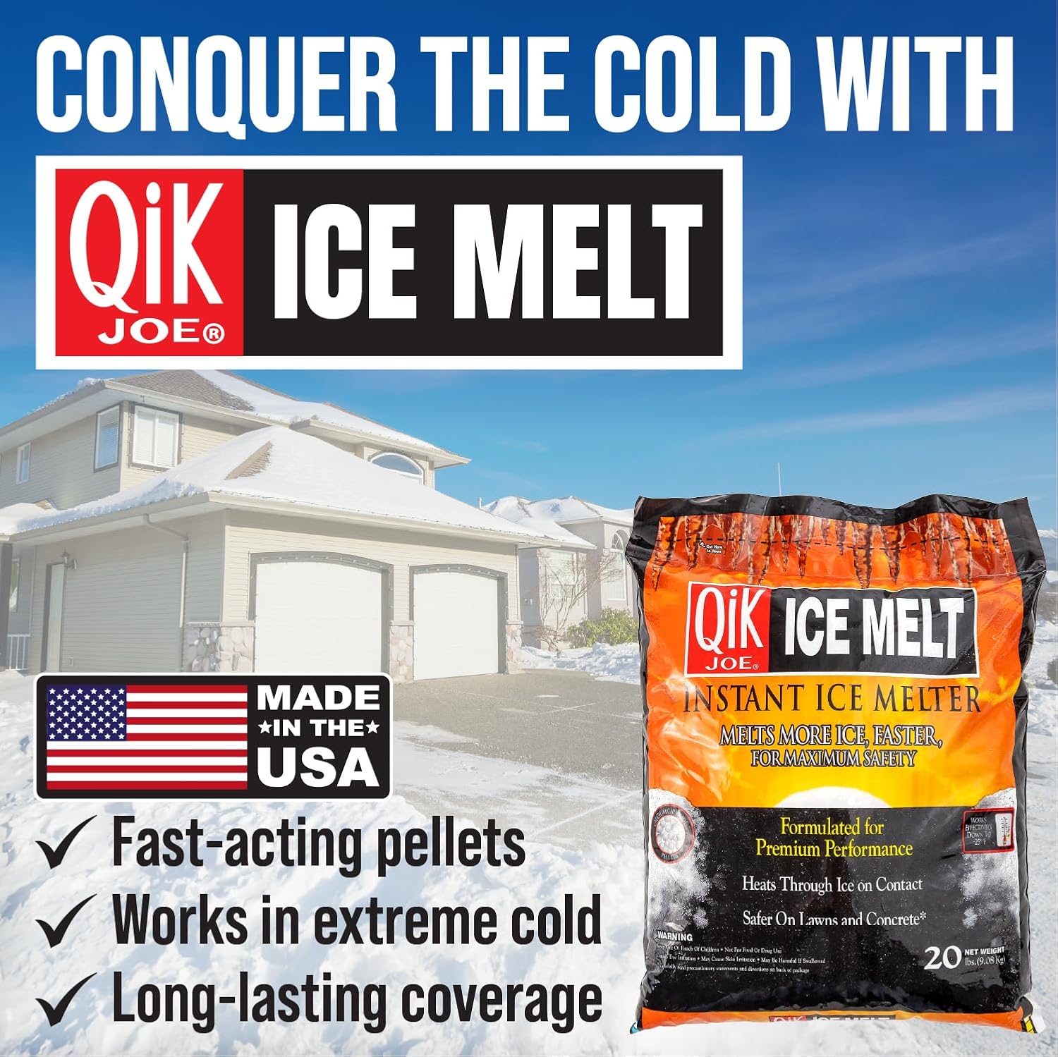 Calcium Chloride Ice Melt - Instant Snow and Ice Melt for Sidewalks, Driveways, Steps, and Parking Lots - Deicer for Concrete, Asphalt, and Other Surfaces - 20 Lb Bag