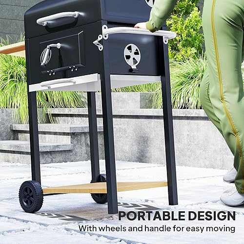 Miniatura 8 de Outsunny Parrilla de barbacoa de carbón, cocina portátil al aire libre para acampar o picnic en el patio, parrilla de barbacoa con mesa auxiliar,