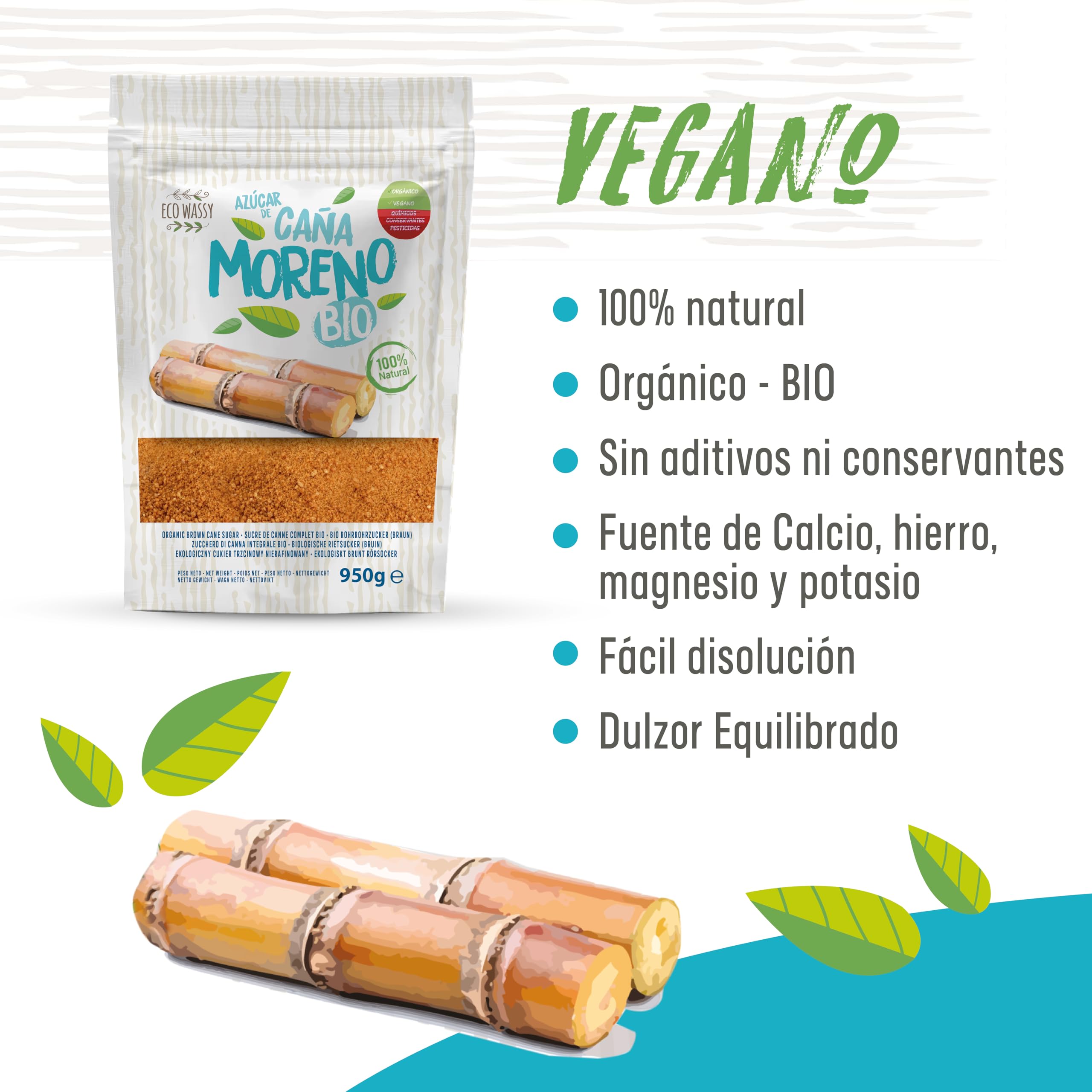Azúcar Moreno de Caña BIO Endulzante Natural No Refinado Rico en Nutrientes (950Gr)