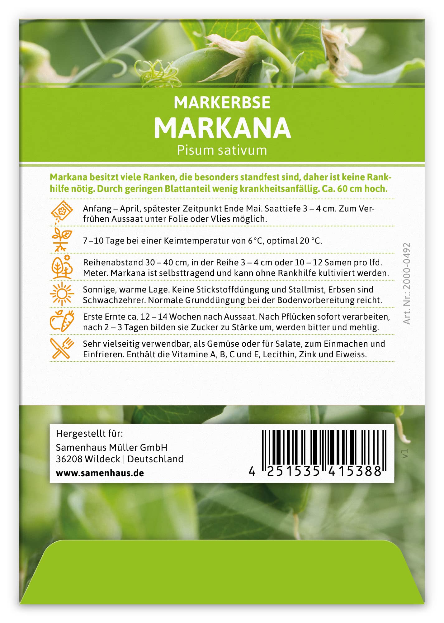 FLORTUS 2000-0492-100x Markerbse Markana (100 Stück) (Markerbsensamen)