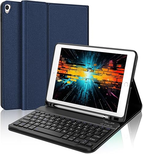 FOGARI Funda para iPad de 9 generación con teclado de 10.2 pulgadas, funda inteligente delgada con soporte para lápices, teclado Bluetooth