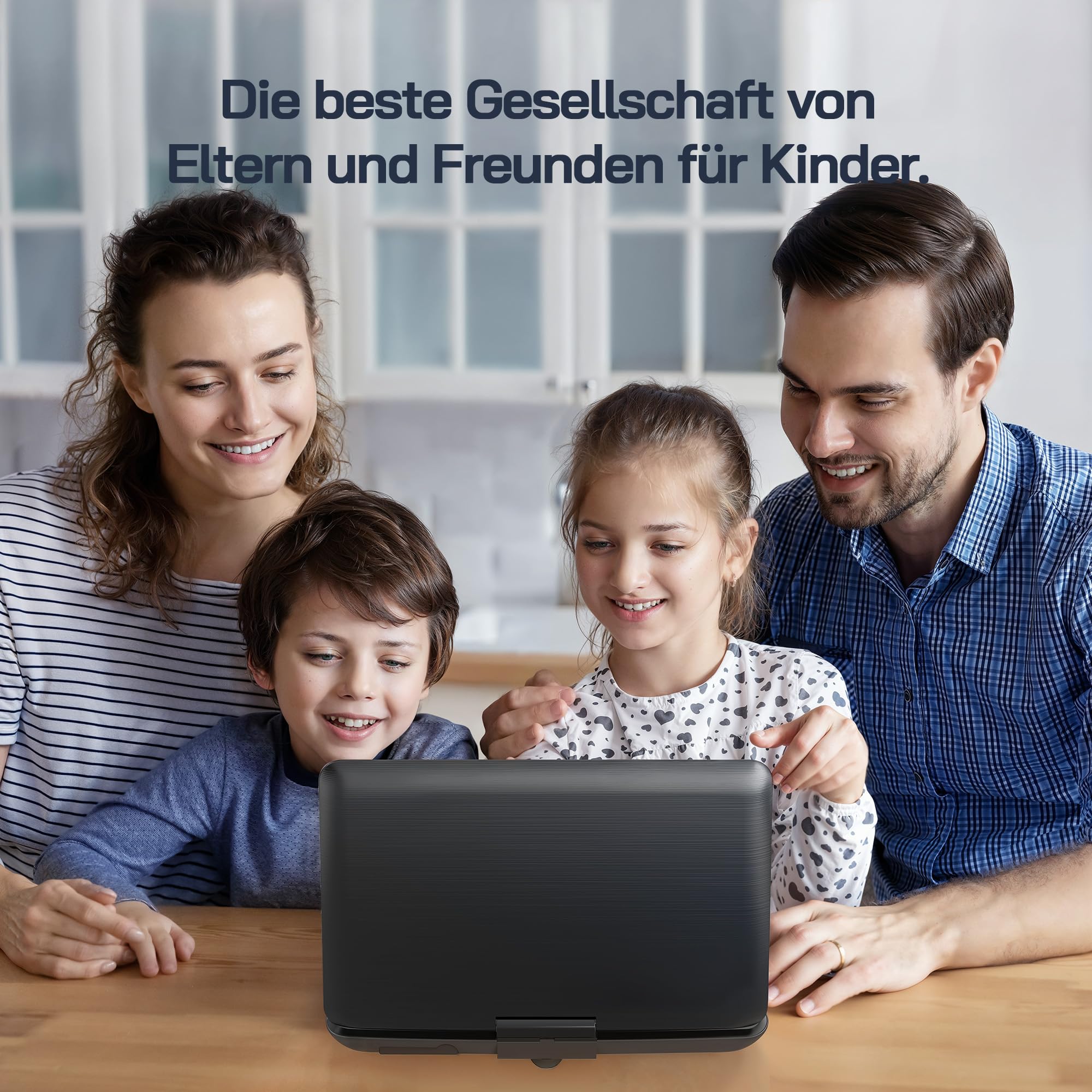 WOLFANG 17,5 Zoll Aufladbarer Tragbarer DVD-Player, 15,6 Zoll HD Bildschirm, 6 Stunden Spielzeit, Sync TV/Beamer, USB/SD Kompatibel, Regionsfrei (Schwarz)