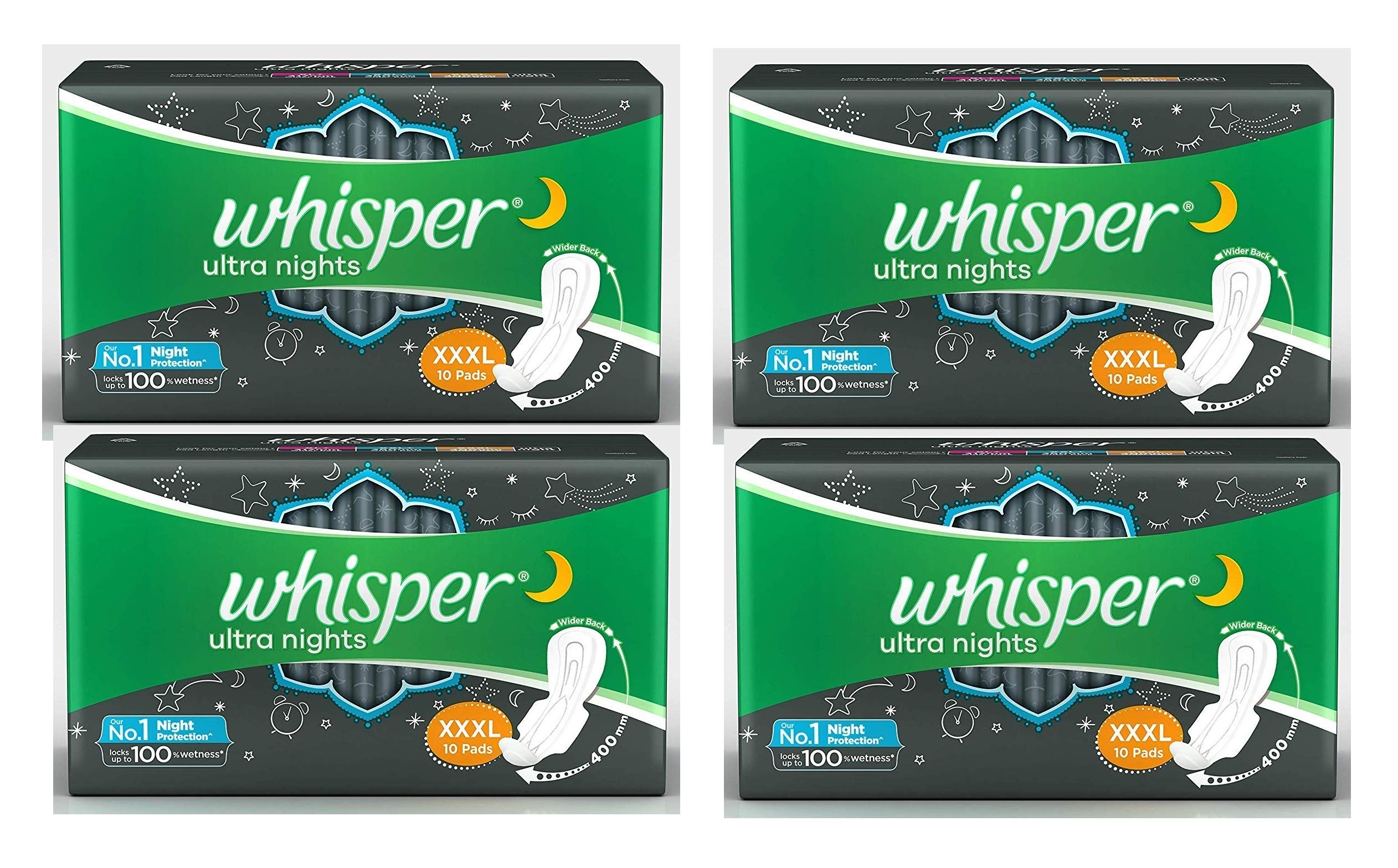 Whisper XXXL 10+10+10+10 Sanitary Pads (Pack Of 4)