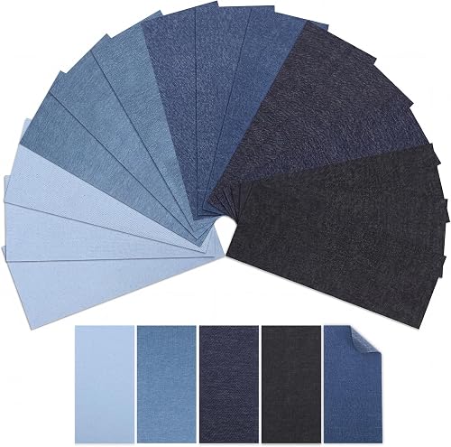 15Pcs Self-Adhesive Denim Patches for Jeans, 5 Colors, 20 X 10 Cm