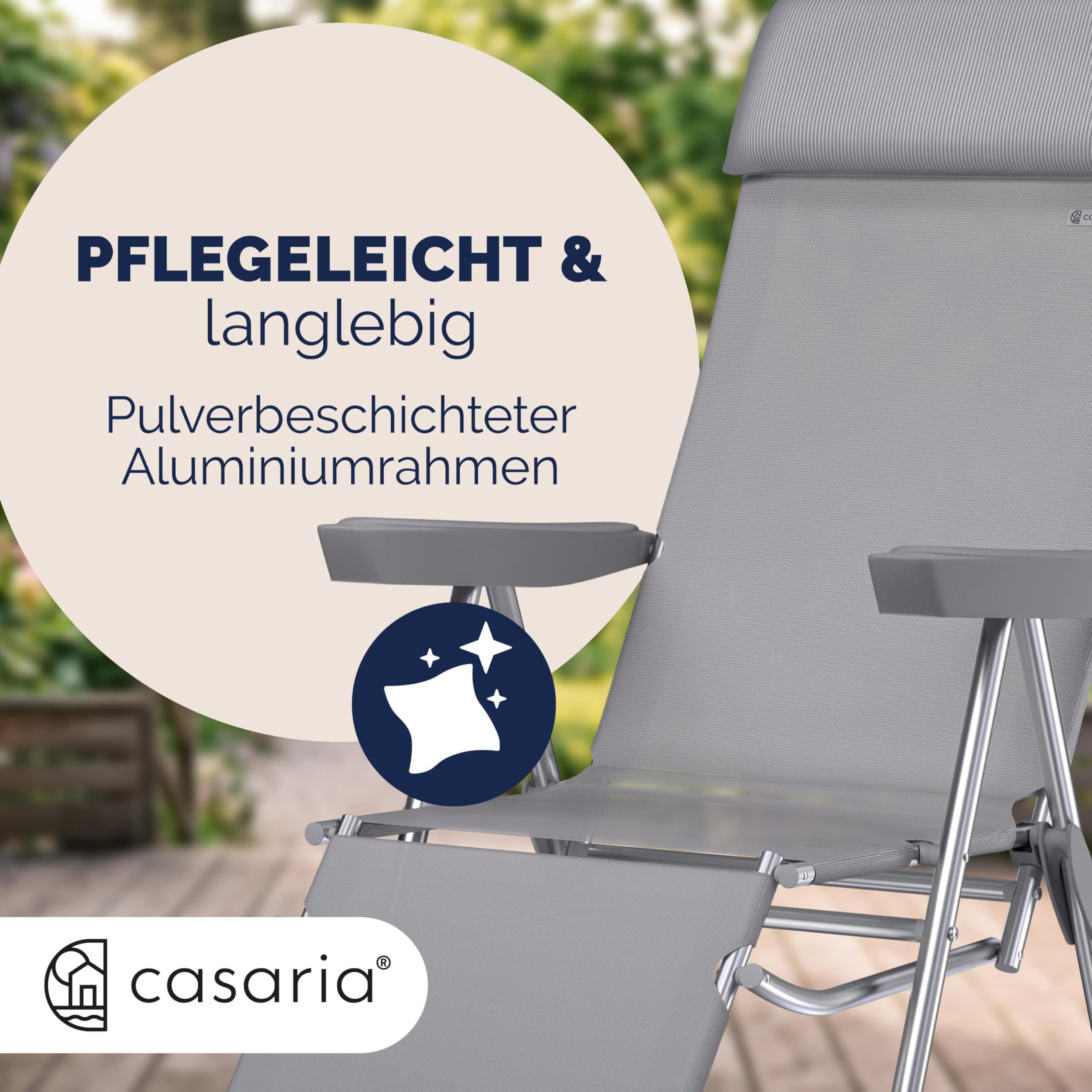Casaria® Gartenstuhl mit Fußteil 2er Set 6fach Verstellbar Liegefunktion Alu Faltbar Klappbar Hohe Rückenlehne Campingstuhl Klappstuhl Hochlehner Grau