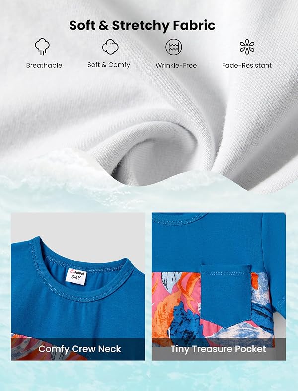 PATPAT Family Matching Outfits Matching Hawaiian Outfits for Family Tropical Floral Palm Leaf Print Beach Boy Short Sleeve Hawaiian T Shirts Dad Son Matching Shirts Red Leaf Toddler Boy 2t by PATPAT - Image 5