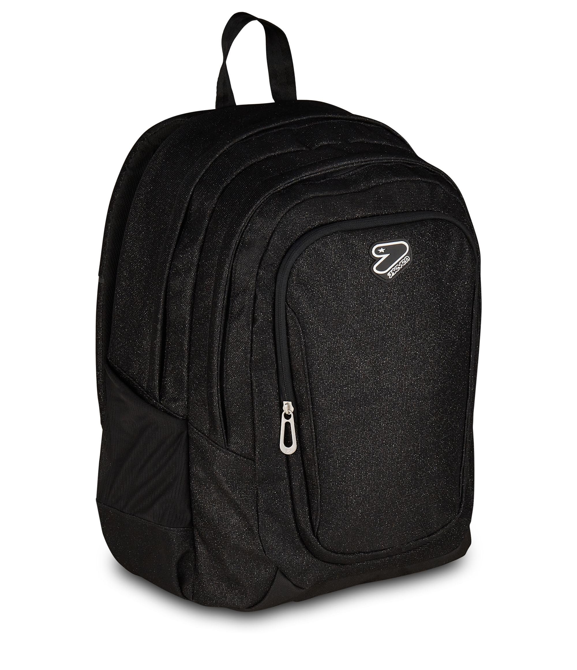 Seven Zaino Doppio Scomparto Tech Shiny, Nero, Tasca Porta PC e Tasca Porta Borraccia, Scuola Media e Superiore, Ragazza