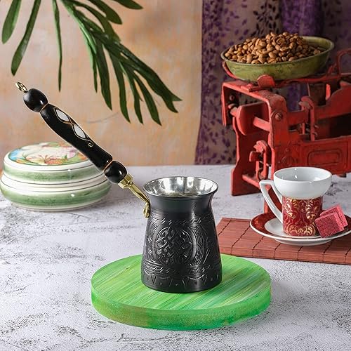 Miniatura 6 de BCS Cafetera turca griega árabe de cobre de 12 onzas con mango de madera 4 porciones Cezve Ibrik Briki Cafetera con cuchara de madera